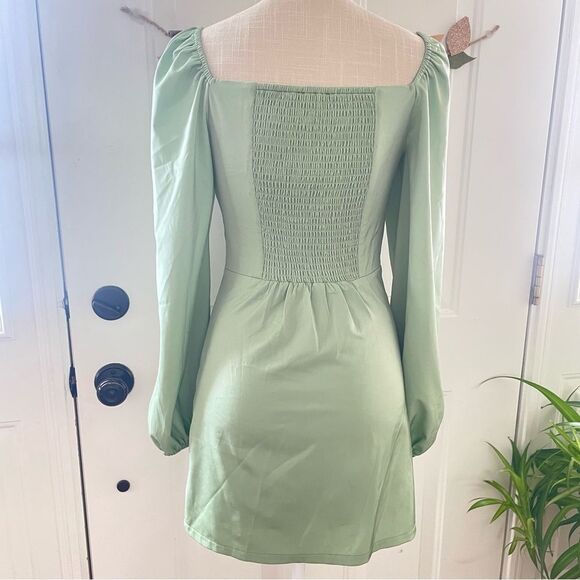 Kendall & Kylie Bustier Slit Satin Women's Mini Dress Sage Green (Size XS) - Picture 6 of 12
